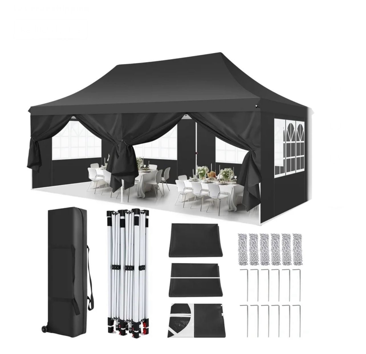 10x20 Pop Up Canopy with 6 Sidewalls and Windows, Ez Up Outdoor Instant Canopy Tent for Parties, Adjustable Waterproof Canopy with 6 Sand Bags, 8 Stak