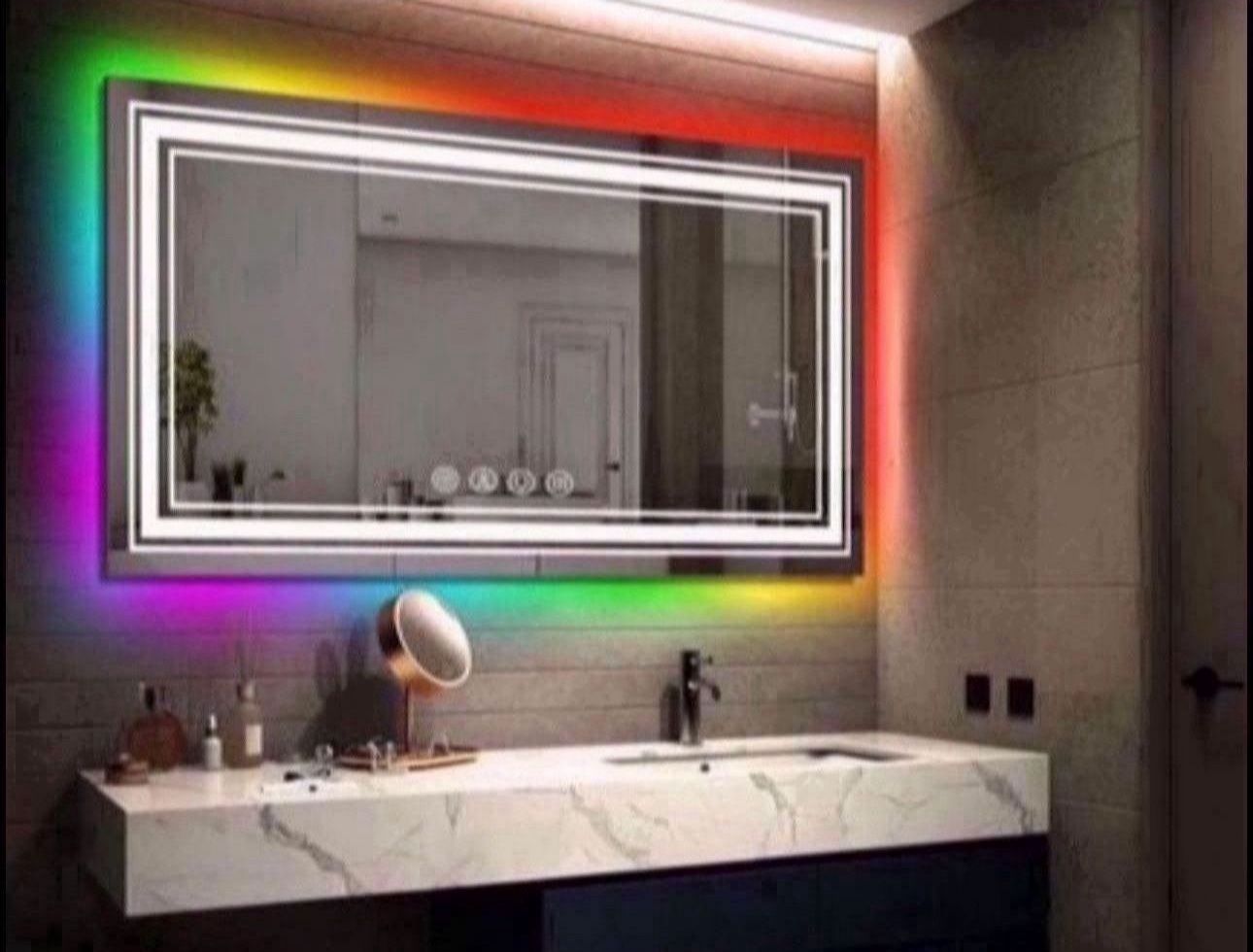 MOSILA 48X24 inch RGB LED Bathroom Mirror Color Changing Backlit + 3 Front Lighting Mirror Anti-Fog Smart Touch Mirror