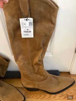NEW Zara Suede Western Knee High Boots | Size 8 (39)