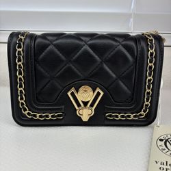 Valentino Orlandi Black Quilted Crossbody Bag with Chain