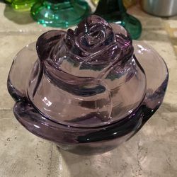 Vintage LE Smith Medium Purple Glass Covered Rose Lidded Dish