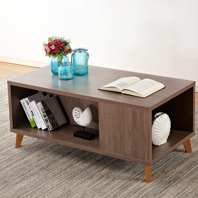 *Brand New* Coffee Table with Storage Shelves, Gray