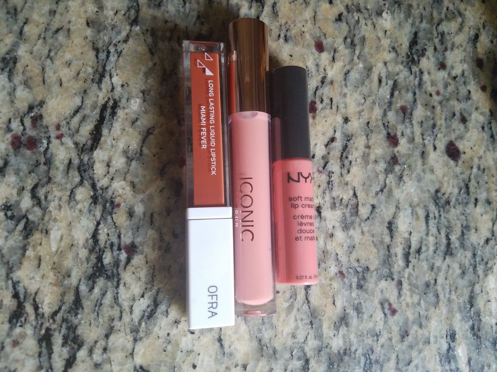 Iconic LONDON lip plumping, nyx buenos aires soft matte, ofra MIAMI fever