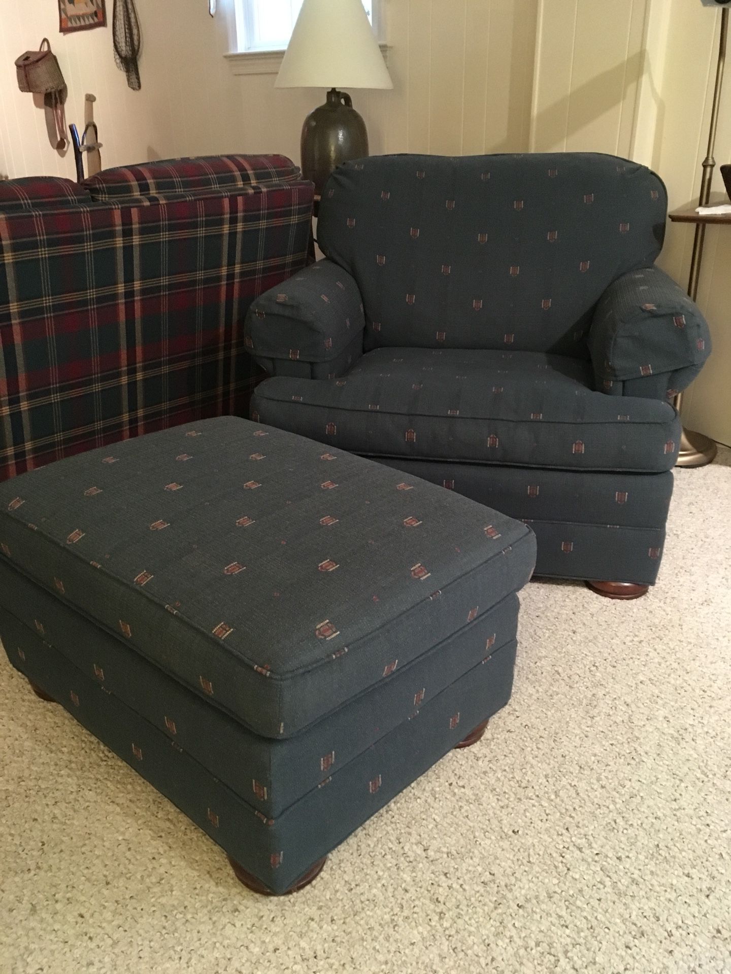 Sofa and matching chair with ottoman