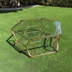 Large Modern Glass Coffee Table - Brass Finish, 46" Wide