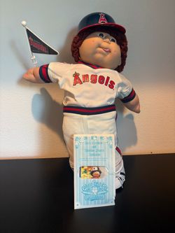 Vintage 1986 Cabbage Patch Kids All Stars MLB California Angels Doll "Walt Larry" w/ Papers & Pennant