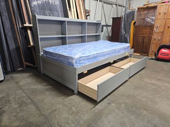 Twin Captain's Bed with Storage Drawers and Bookcase