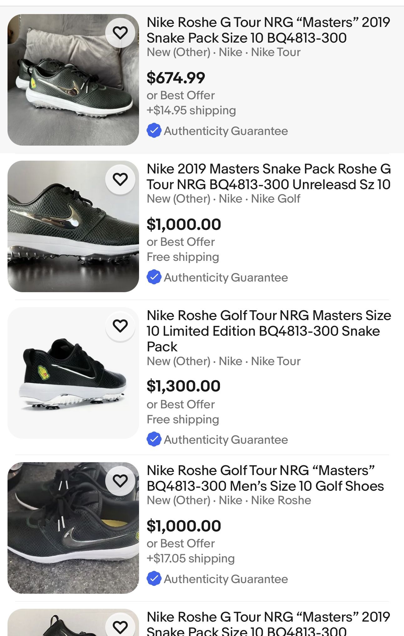 Nike Roshe G Tour NRG “Masters” 2019 Snake Pack Size 10 BQ4813 300