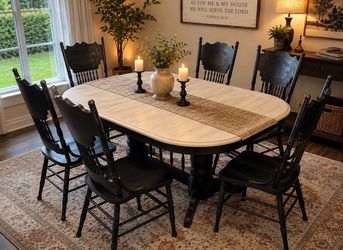 Solid Amish dining table set with 6 chairs