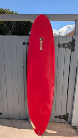 Anderson Red Surfboard with Fins