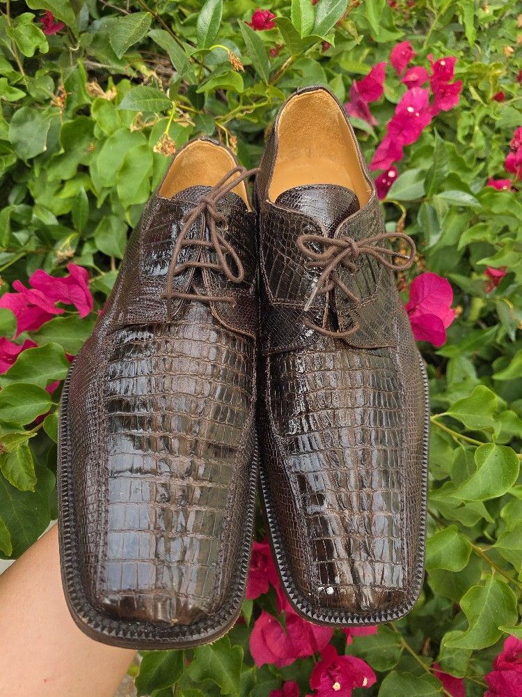 David Eden Men's Brown Genuine Crocodile Hornback-Lizard Leather Size 11 1/2