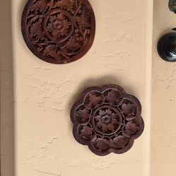 Wooden Trivet India Wood Plant Stand Vtg w/Feet Leaves7”