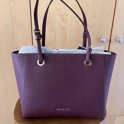 Michael Kors Walsh Medium Saffiano Leather Tote Merlot Gold Hardware NWT