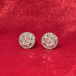 10k White Gold Diamond Round Flower Earrings 0.54 ctw
