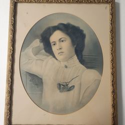 Vintage Framed Woman Portrait Photo in Gold 17" x 21" Frame