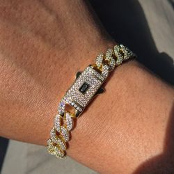 18K Gold Iced Out Monaco Cuban Link Bracelet