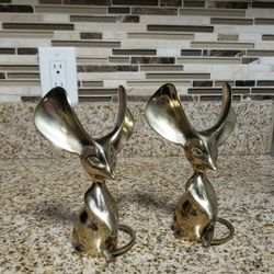 VINTAGE LAEGE SUPER CUTE PAIR OF MOUSE STATUES SOLID BRASS