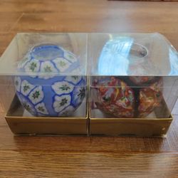 Pair Of New Spherical Colorful Tabletop Candles.