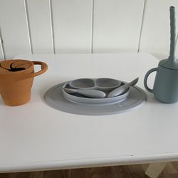 EZ PZ Baby Plate, Spork, & Spoon. Comes With Kids Cup & Straw And Kids Snack Cup