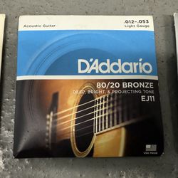 D'Addario EJ11 Acoustic Guitar Strings 80/20 Bronze Light Gauge BRAND NEW! PICK UP IN CORNELIUS