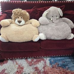 Kid's Couch Chair - Animal Plushie Couches Bundle - 2 Items - Hug Fun Kiddie Lion + Elephant Chairs Bundle - 24 X 24" - PRICE IS FOR BOTH!