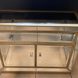 Mirrored Accent Cabinet with Gold Trim