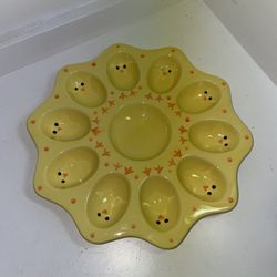 Easter Chick Chicken Yellow 10 Eggs Devilled Egg Plate Ceramic Farmhouse