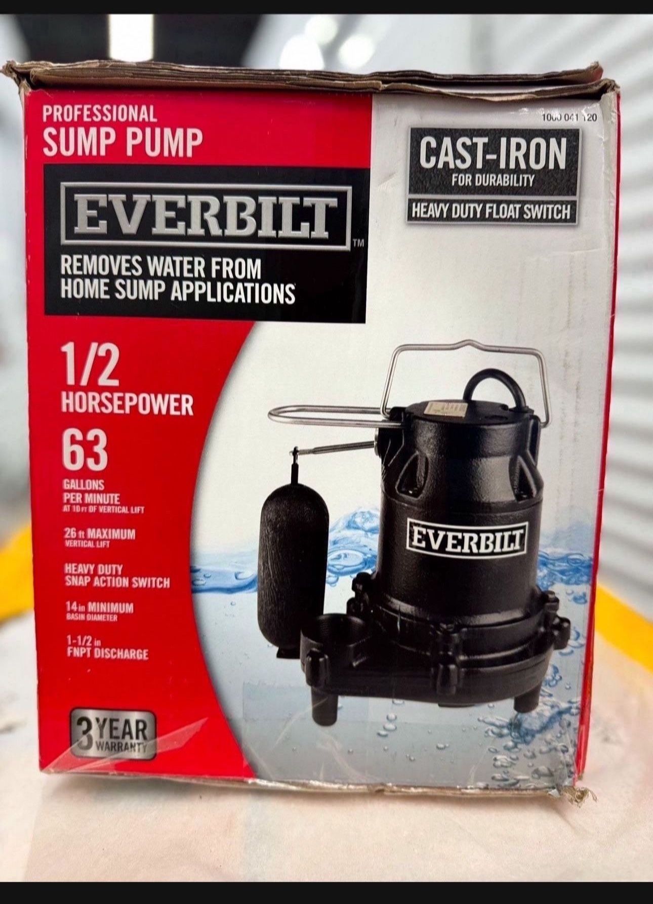 🔥 1/2 HP Cast Iron Sump Pump 63 gal (retail $278)