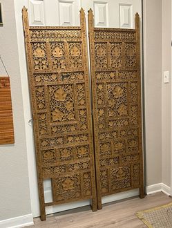 Pair of Hand-Carved Wooden Room Divider Panels