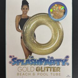 NEW & SEALED Pool Candy Inflatable 36 Inch Gold Glitter Jumbo Tube Float Sparkle just $5