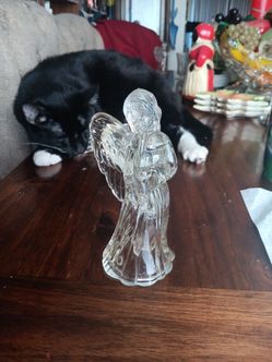 Vintage heavy clear glass angel candle stick holder