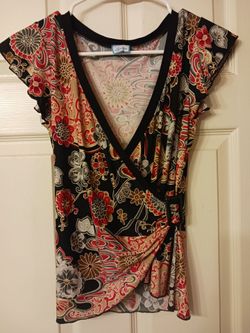 Floral Print Wrap-Style Top sz medium