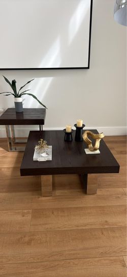 Dark Wood Coffee Table with Chrome Legs