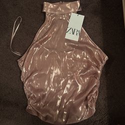 Brand New Zara Metallic Pink Halter Top