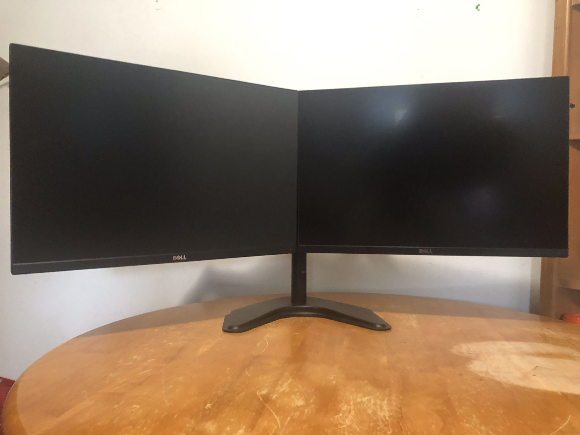 2 X Dell U2415 24” Monitors With Dual Arm Mount And DisplayPort Cables 