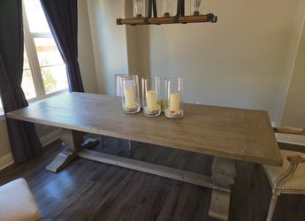 Restoration Hardware Salvaged Wood Trestle Dining Table + 8 Chairs