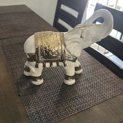 Elegant White And Gold Ceramic Elephant 