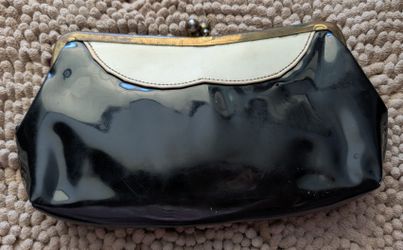 Vintage Black Patent Clutch - 1950s/1960s (Repair Project / Prop)