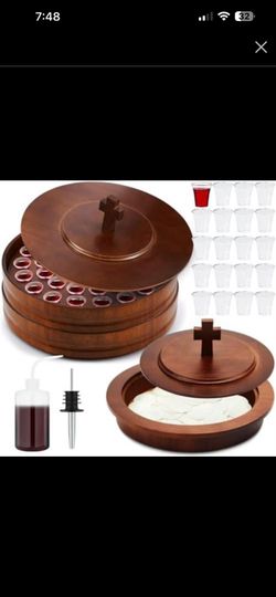 3 Pcs Wood Communion Set Holy Trays for Churches with Lid Communion Plate