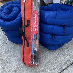 Camping Wedge Dome Tent And 2 Sleeping Bags Lot