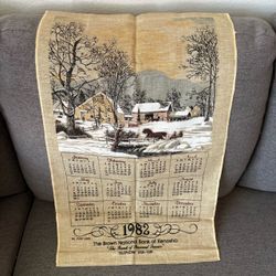 1982 Linen Calendar Towel Brown National Bank of Kenosha