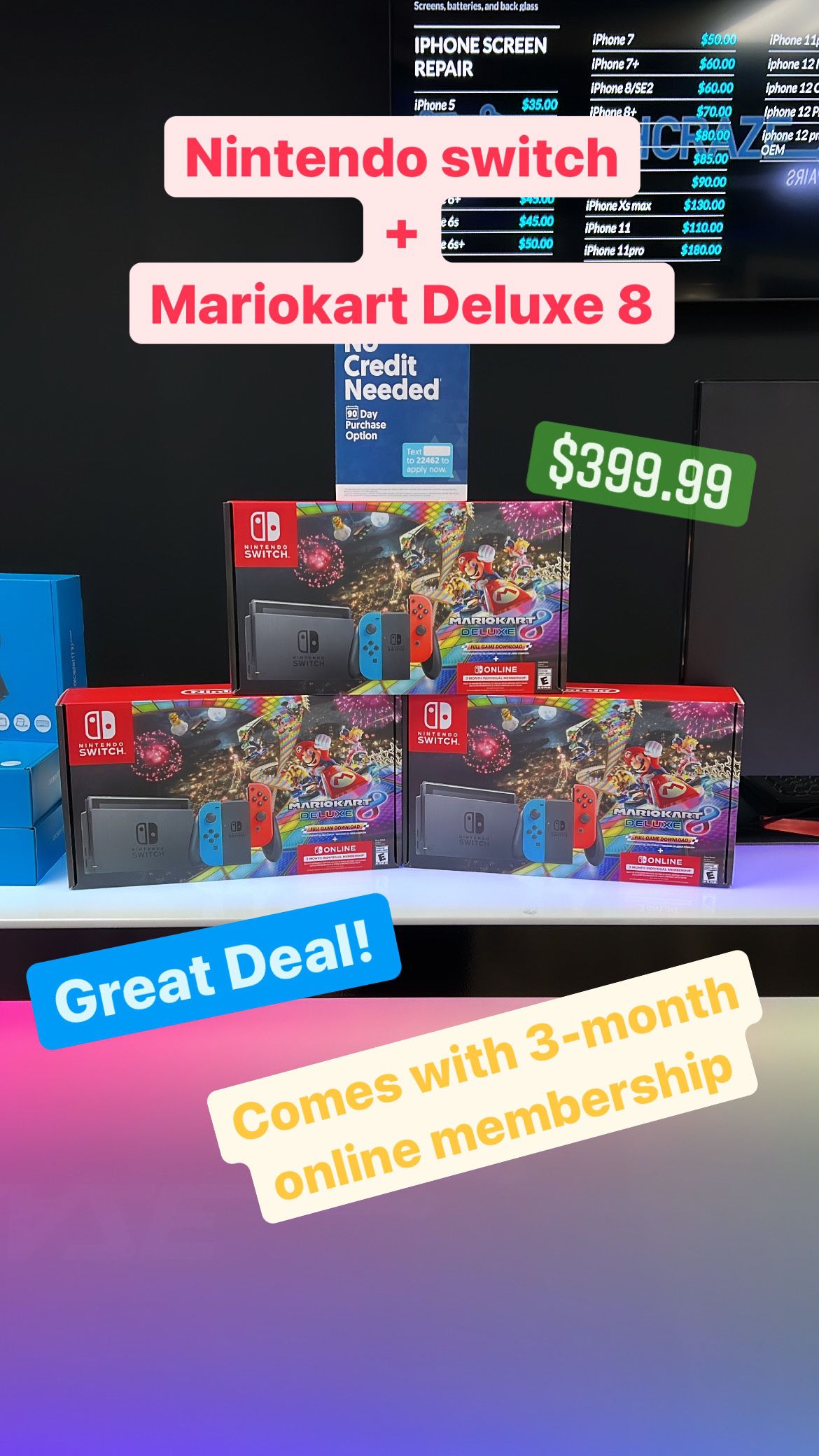Nintendo Switch + Mariokart Deluxe 8 -Comes With 3 Month Individual Online Membership- **BRAND NEW**