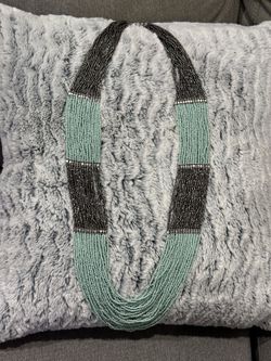 20” Long Body Style Teal and Dark Gray Beaded Necklace 