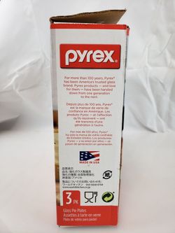 NEW Pyrex 3 Pk Glass Pie Plates 9.5x1.5" Freezer, Oven, Microwave & Dishwasher Safe