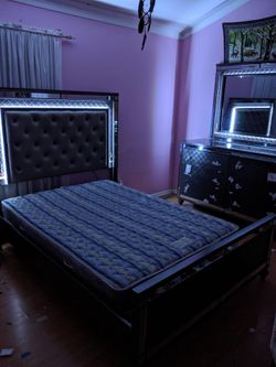 Dark Gray Glam Bed Frame with LED Headboard