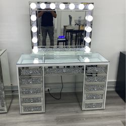 vanity furniture piece for bedroom makeup room  with bluetooth speaker