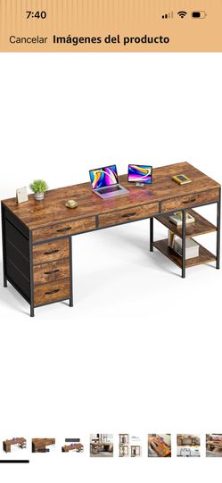 Huuger 63" Rustic Brown Computer Desk w/ Drawers & Shelves