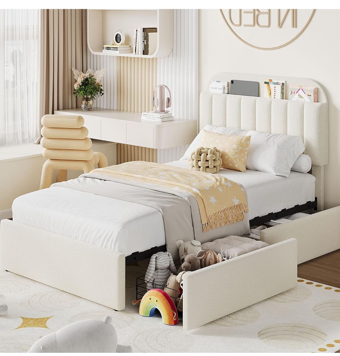 Garvee Twin Size Bed Frame with 2 Flexible Drawers - New In Box