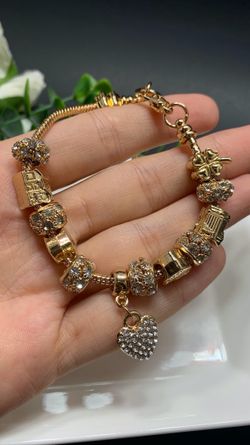18K Gold Plated Austrian Crystal Rhinestone Star Love Heart Charm Bracelet