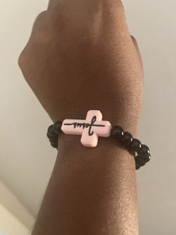 Pink Faith Cross Black Beaded Stretch Bracelet